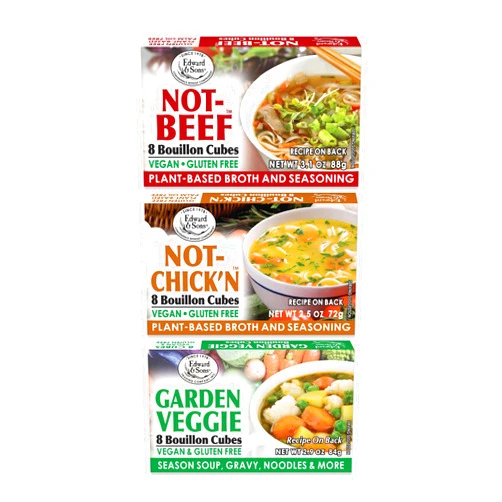 Edward & Sons Vegan Chicken Beef Vegetable Bouillon Cubes - Vegan Broth, Gluten Free Stock, No Trans Fat, Use in Soups, Stews and Pilafs (8 Cubes of Each)