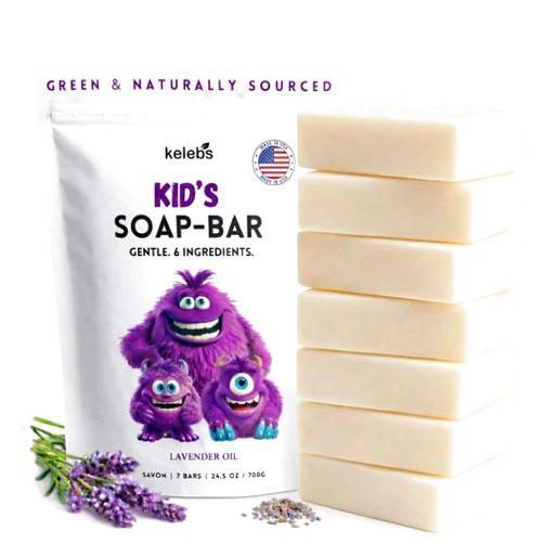 KELEBS Kids Soap Bar, Gentle Lavender Soap, Kids Body Wash Bar, Natural Bar Soap for Kids & Family, with Organic Lavender Oil, Naturally Scented, 7 Bars