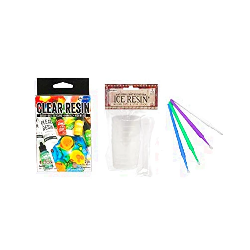 PTP Flash Deals Ranger Clear Resin Kit Bundle - Ranger Clear Resin Kit 2 Piece Set and Pack of 5 Ice Resin Cups with Stir Sticks - with Trebbies Detail Sticks