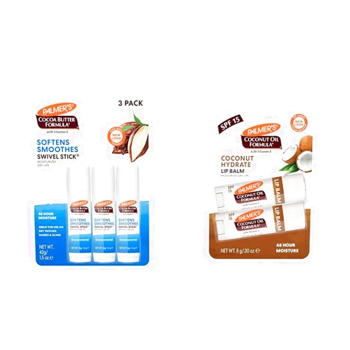 Palmer's Cocoa Butter Formula Moisturizing Swivel Stick with Vitamin E & Coconut Oil Formula Lip Balm Duo, All-Day Moisturization, Valentine's Day Gifts