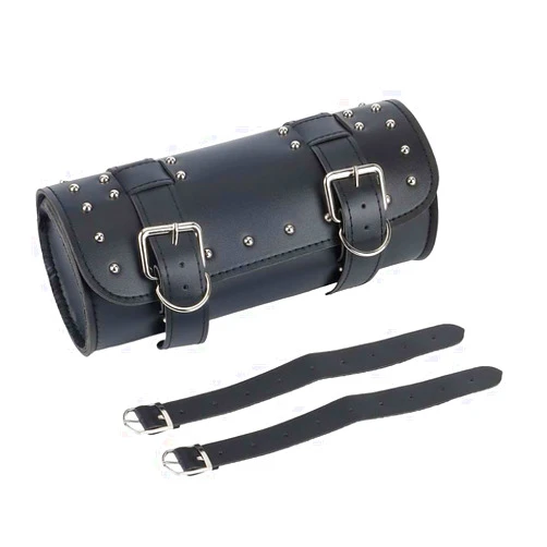 Reckkiiaotu Motorcycle Tool Bag Universal Fork Bag PU Leather Saddlebag Front Fork Handlebar Sissybar Storage Roll Pouch for Harley Davidson Dyna Softail Sportster Scooters (Large)