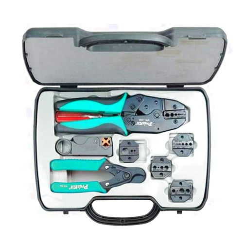 Pro'sKit 500-001 Coax Crimping Kit, Crimp Frame, 5 Dies, Rotary Stripper, Multi, One Size