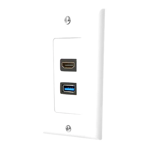 ZEXMTE HDMI and USB 3.0 Wall Plate HDMI Wall Charger Outlet Mount Socket Face Plate Panel Cover, USB & HDMI Port for High-Speed Charging, Wall Face Plate Plug Insert Panel Cable Mount Socket, White