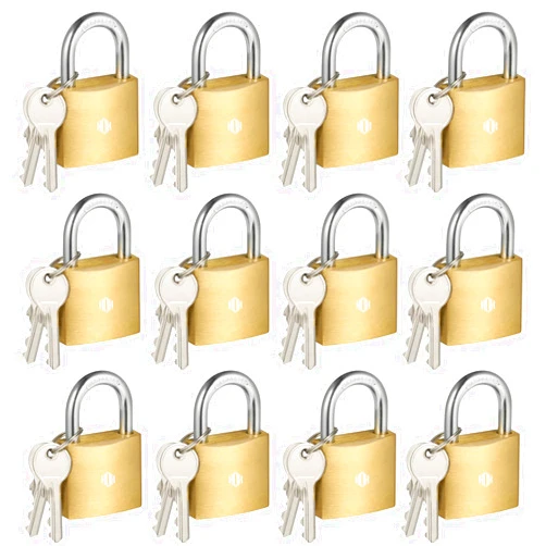 HOX 12-Pack Keyed Padlock, Waterproof and Rustproof, Solid Brass Lock with 1-1/4