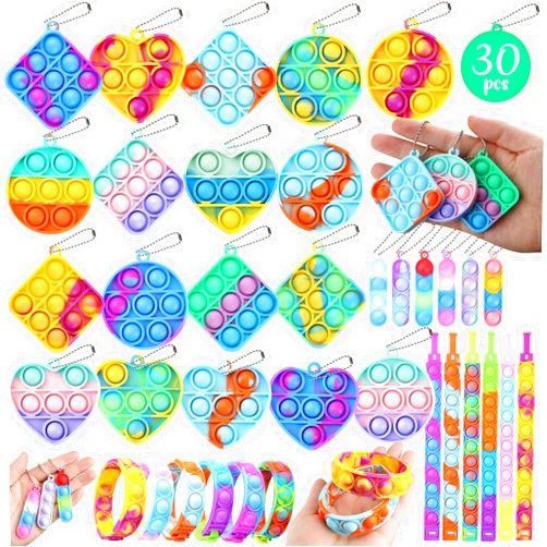LIAM&AVA Party Favors, 30 Pcs Pop Fidget Toys Keychain Its for Kids Adults, Mini Push Bubble Pops Bulk Sensory Toys, Birthday Gifts Classroom Prizes for Boys Girls Goodie Bag Treasure Chest Box