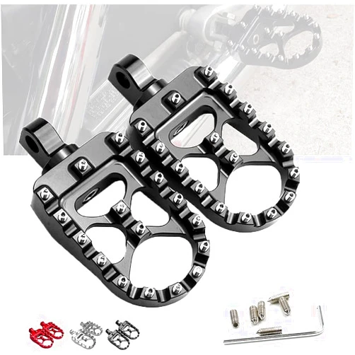 StarknightMT CNC Wide Fat Footpegs 360° Roating MX Foot Pegs Chopper Bobber Style Compatible with Dyna Fatboy Sportster Iron 883 (Black)