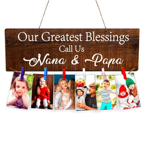 Zhuper Family Picture Frame: Our Greatest Blessings Call Us Nana & Papa Grandma Brag Board for Birthday or Mother's Day