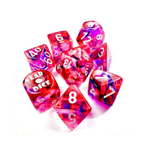 Wondertrail Red Nebula Black Light Special Dice with White Numbers 7+1 Dice Set 16mm (5/8in) Chessex