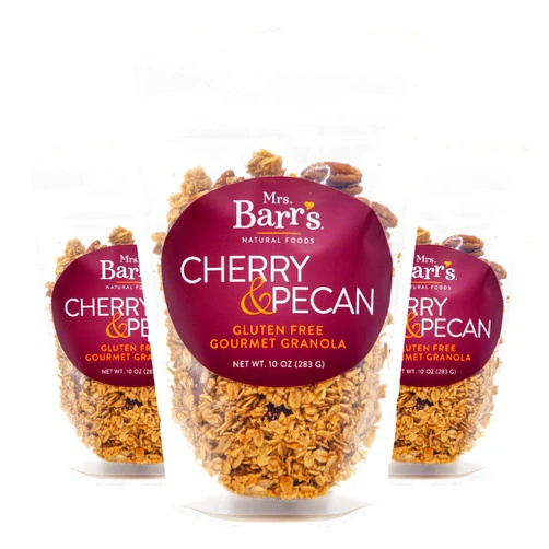 Mrs. Barr's Natural Foods Mrs. Barr’s Natural Foods Granola | Cherry & Pecan | Certified Organic Gluten Free Oats | Soft Texture | Small Batch | Gourmet Quality | Real Ingredients | 10 Ounces (3 Pack)