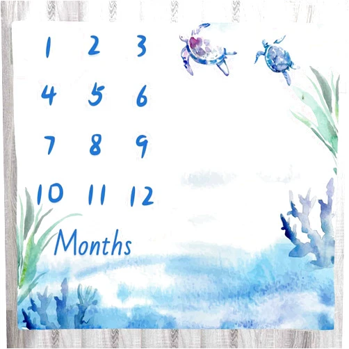 LYLYCTY Baby Monthly Milestone Blanket, Blue Ocean Wildlife Turtles Newborn Photo Baby Memory Blanket BabyGrowth Chart Age Blanket, 48x40 Inch Nursery Baby Swaddling Blanket BTXTLY45