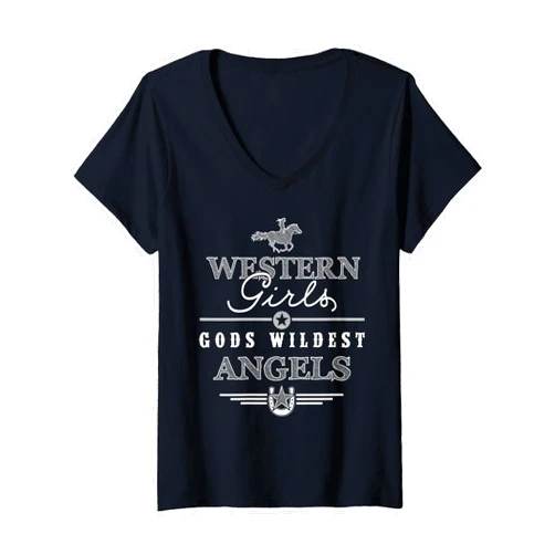 Reiter und Pferdefan Collection Women's Western Girls Gods Wildest Angels White Edition V-Neck T-Shirt