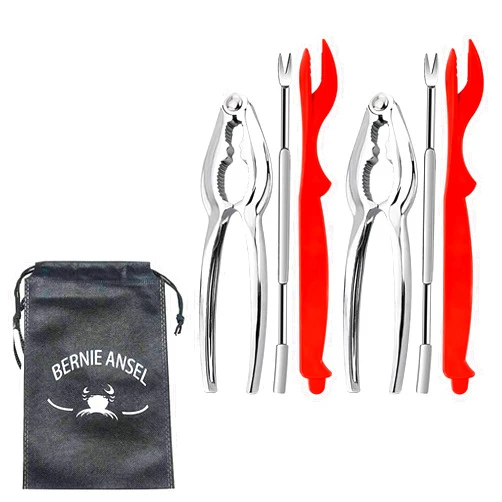 BERNIE ANSEL 7Pcs Crab Crackers and Tools Set, Seafood Tools Set Crab Leg Crackers and Picks Tools Including 2 Lobster Shell Crackers and 4 Seafood Forks Kit