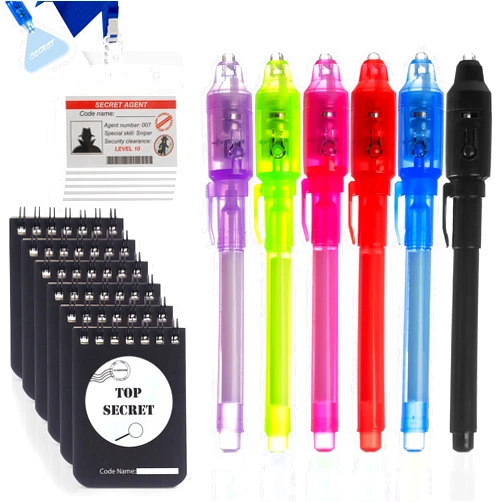 JOYRANGE 6-Pack Party Favors for Kids - Invisible Ink Pens (6) Top Secret Notepads (6) Secret Agent ID Card Holder (6) Great Idea for Party Favors and Games, Grab Bags, Birthday Party Favors
