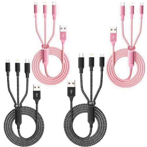 IDISON Multi Charging Cable Black+Pink (4Packs 4FT)