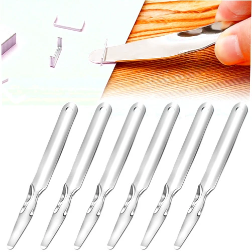 Zonon 6 Pcs Office Staple Remover Tools No Tear Push Style Staple Puller Stainless Steel Flat Staplers for Office Home Business, Silver
