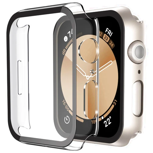 Misxi 2 Pack Hard PC Case with Tempered Glass Screen Protector Compatible with Apple Watch Series 6 SE Series 5 Series 4 40mm, Anti-Drop Lightweight Cover for iWatch, 1 Starlight + 1 Transparent