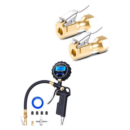 AstroAI Digital Tire Pressure Gauge with Inflator & AstroAI Air Chuck, Heavy Duty Closed Flow Lock On Tire Chuck with Clip