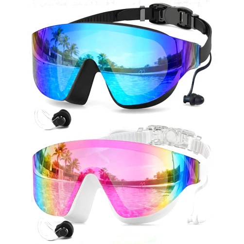 Zoomsnail Swim Goggles 2 Pack, Rimless Wide View Swimming Goggles for Adult, Anti-Fog UV Leaking Pool Goggles for Men Women