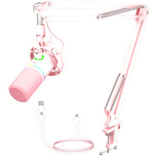MAONO XLR/USB Dynamic Microphone Kit, RGB Gaming Mic with Software, Mute, Gain Knob, Volume Control, Boom Arm for Streaming, Podcasting, Voice-Over, Recording-PD200XS Pink
