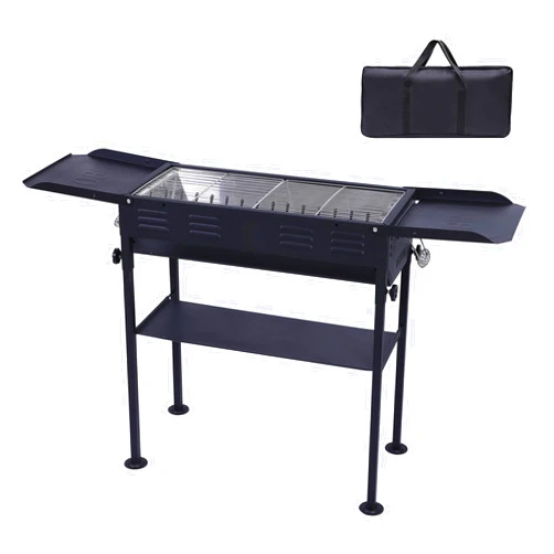 CDEN Portable Charcoal Grill, Folding Charcoal Grill, Hibachi Skewers BBQ Grill with Side Table, Stainless Steel Grills, With Storage Shelf, and Carry Bag, Ideal for Camping, Picnic - Black