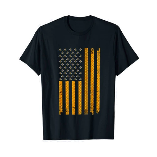 Best Bee Themed Gift Beekeeper Accessories & Stuff Cool Bee Keeper Art For Men Women US Flag Honey Beekeeping T-Shirt