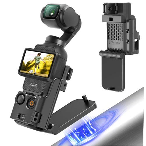 AMAZEAR Magnetic Mount Stand Compatible with DJI Osmo Pocket 3, Upgraded Pocket3 Accessories Adapter Clamp Magnet Suction Case Holder on Desktop, Vertical Surface, 180° Adjustable Handle, Black