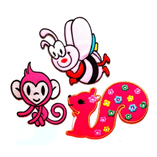 NiPitShop Cartoon Patch Nipitshop Patches Set 3 Pcs Pink Monkey Pink Bee Insect Cute Squirrel Iron on Embroidered Patches for Clothes Backpacks T-Shirt Jeans Hat Bag
