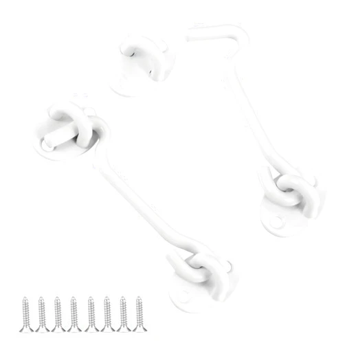 Dluno Barn Door Latch Hook and Eye Latch White, 2 Packs 4 Inch Heavy Duty Solid Stainless Steel Barn Door Hook Lock for Barn Doors, Sheds, Wooden Fences, Bathrooms, Doors, Windows (White)