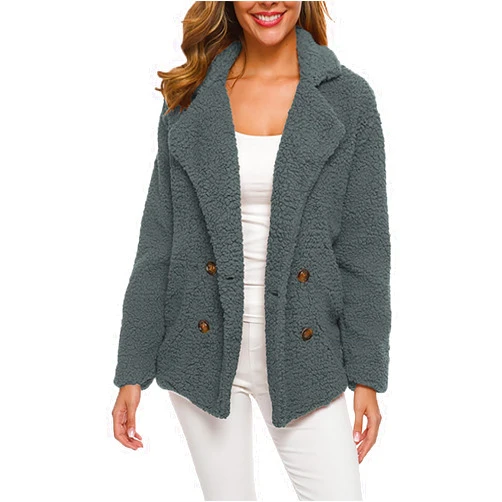 Generic Womens Winter Trendy Full Zipper Fleece Jackets Long Sleeve Relaxed Warm Teddy Coats with Pockets