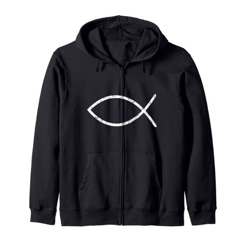 Christianity Jesus Christ Ichthy Fish Church Jesus Fish Ichthy Ichthus Emblem Christian Faith Symbol Zip Hoodie