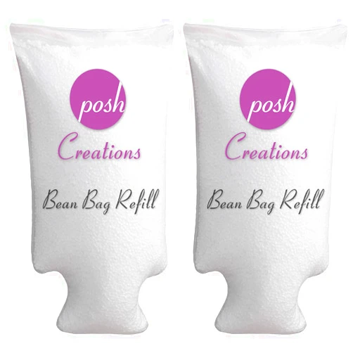 Posh Creations Foam Filling EPS Bean Bag Refill, 100 L 2-PK, White with EZ-Pour Zipper Spout