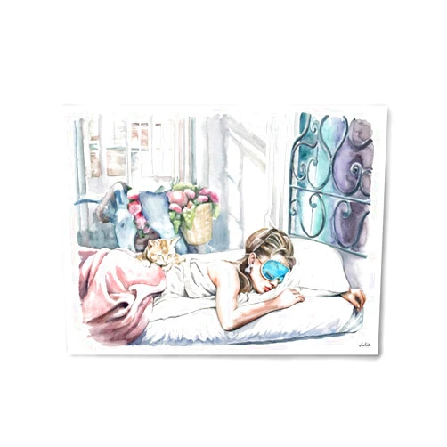 ArtifulJulia Audrey Hepburn Sleeping Wall Art Prints Breakfast at Tiffany Print Wall Decor Artwork Bedroom Living Room Wall Art Illustration Audrey Hepburn With Cat (NO FRAME, NO CANVAS) 8