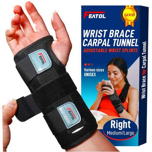 FEATOL Wrist Brace for Carpal Tunnel, Adjustable Night Wrist Support Brace with Splints Right Hand, Medium/Large, Hand Support for Arthritis, Tendonitis, Sprain, Injuries, Wrist Pain