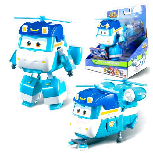 Super Wings Toys, Shine Transformer Toys 5 Inch, Season 7 New Character, Airplane Toy for Kids 3-5 Years Old, Real Mobile Wheels, Birthday Party Supplies for Preschool Boys and Girls Blue