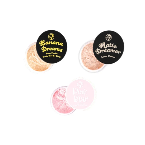 W7 Loose Face Powder Trio - 3 Piece Set - Banana, Nude & Pink Toned Powders - Ultra-Fine Setting Powder for Flawless Makeup