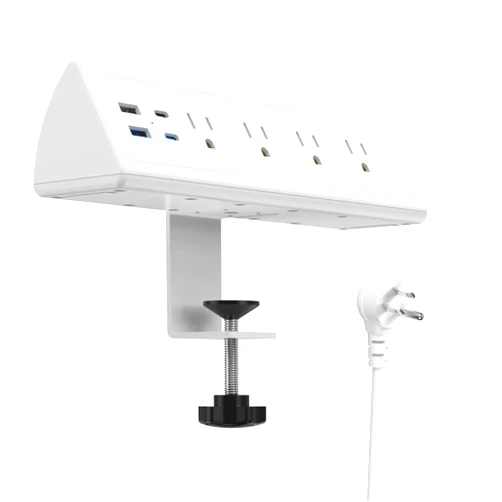 Jgstkcity Desk Clamp Power Strip,20W Fast Charging Station,Surge Protector Nightstand Edge Mount,1875W Extension Cord with Multiple Outlets,2 USB-C,2 USB-A,for Home Office (White, 6 FT)