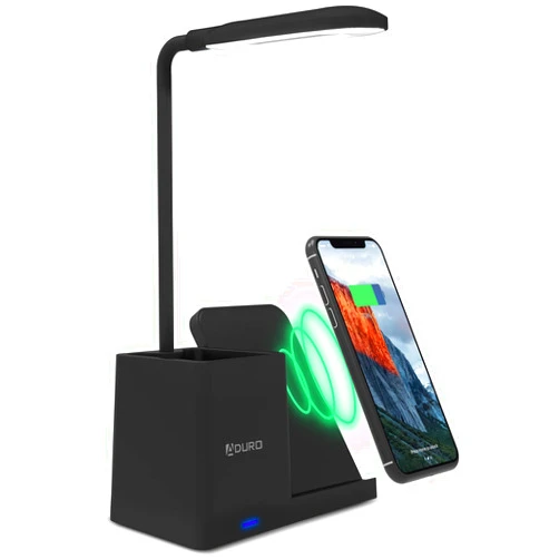 Aduro U-Light LED Desk Lamp Organizer Desk Light with Pen Holder & QI Wireless Charger Stand Black