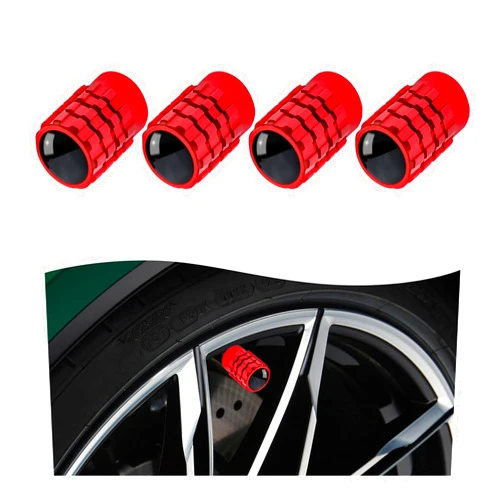 Dickno 4 PCS Tire Valve Stem Caps, Leakproof Car Tire Air Valve Stem Covers with Rubber Ring, Corrosion Resistant Auto Tire Valve Stem Cap Cover, Universal Vehicle Accessories (Red, Normal)