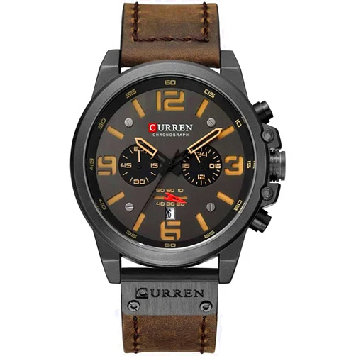 FANMIS Mens Sport Military Analog Quartz Watch Classic Chronograph Sandwich Dial Business Dress Waterproof Watch Multifunctional Wristwatch with Leather Strap