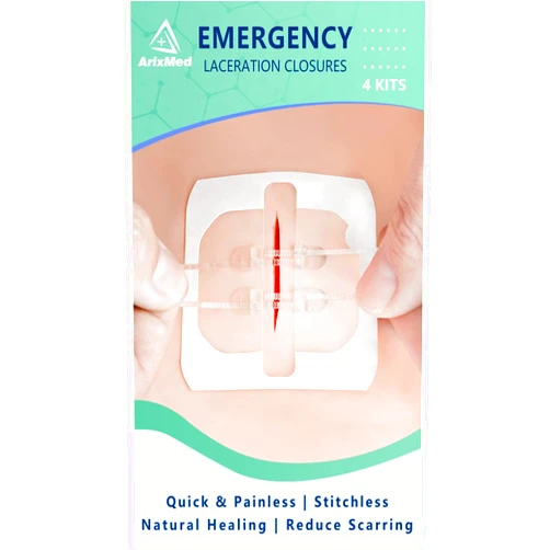 ArixMed Zip Sutures Butterfly Bandaids, 4 Sets Emergency Wound Closures Device - Surgical Quality Laceration Repair Kit Without Stitches, Quick Clot Zip Sutures Laceration Kit