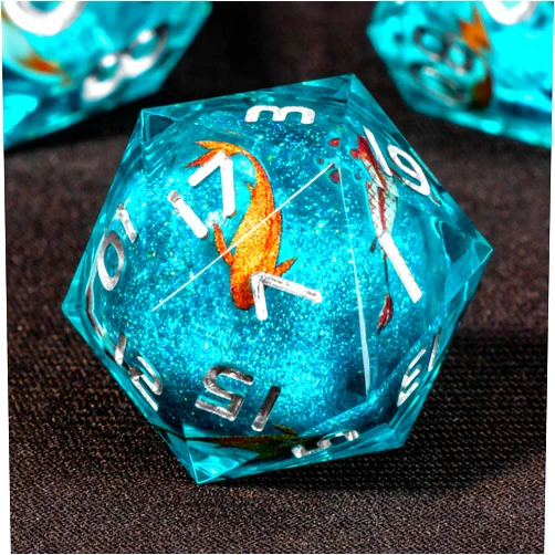 OUKELANWO Liquid Core Koi Fish DND Dice Set D&D with Gift Box, 7Pcs Sharp Edge Resin Dungeons and Dragons Polyhedral Role Playing Game Dice, Ocean D and D RPG D20 D12 D10 D8 D6 D4 Dice