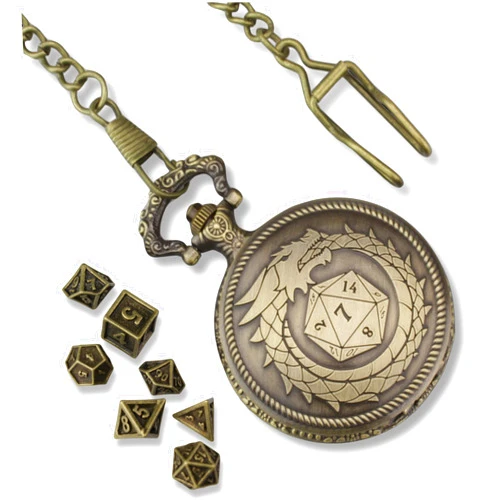 Galdor's Guild Travel DND Pocket Watch & Mini Metal Polyhedral Dice Set 6mm | Great Tiny Case & Watch for RPG, Tabletop and Board Games Like Dungeons & Dragons & Warhammer for Any DM