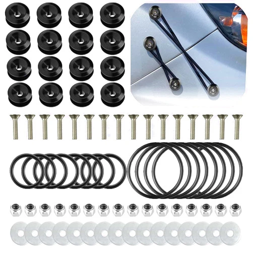 LUYEJKO Bumper Quick Release Kit，Bumper Fasteners，Quick Release Bumper Clips for Car Bumpers,16 Pieces Replacement O-Ring (8 Regular + 8 Big) (Black)