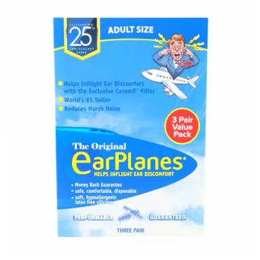 Earplanes New Super Soft Adult EarPlanes® Ear Plugs Airplane Travel Ear Protection 3 Pair