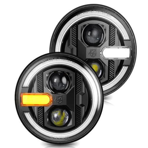 Xprite 1200% Brighter Anti Flicker LED Headlights w/Halo Amber Turn Signal, 7 Inch LED Headlights Fits 1997-2018 Jeep Wrangler JK TJ LJ Hummer H1 H2 H6024 Hi/Low Beam DOT Approved Plug and Play