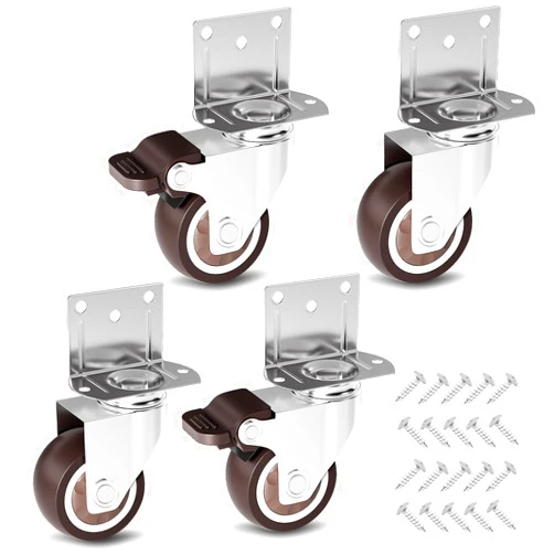 NISUSK 2 Inch L-Shaped Side Mount Heavy Duty Casters - Metal 360° Ball Bearing Rubber Caster,Load 600lbs,Set of 4 Premium Polyurethane Plate Swivel Casters Wheels for Furniture, Table,Cabinet, Bed,Toolbox