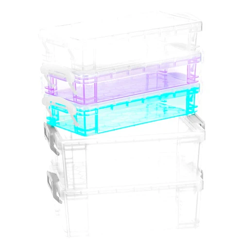 LABUK 5 Pack Plastic Pencil Boxes, Mixed Size Storage Boxes with Lids Stackable Clear Organizer Containers for Stationery Toys Crafts Storage, School Office Supplies