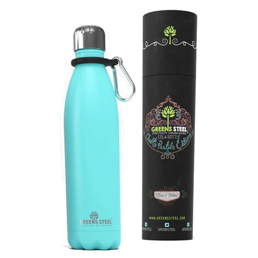 Greens Steel Stainless Steel Water Bottle - 25 oz, Blue | Vacuum Insulated Double Wall with Screw Lid/Leak Proof | Thermal Travel Sports Canteen Coffee Flask