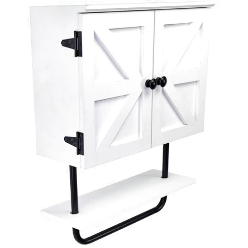 EXCELLO GLOBAL PRODUCTS 17x21” Barndoor Bathroom Wall Cabinet, Space Saver Storage Cabinet Kitchen Medicine Cabinet with Adjustable Shelf and Towel Bar, White
