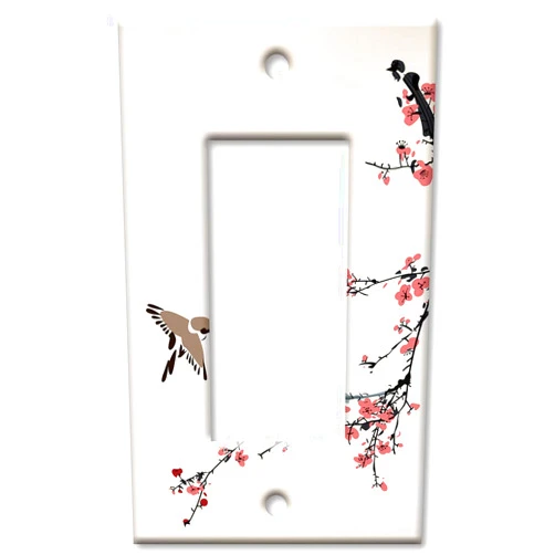 Art Plates 1-Gang Rocker (Decora) OVERSIZE Switch Plate - OVER SIZE Decorative Metal Wall Plate - Birds on a Cherry Blossom - (Made in USA)